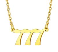 Custom4U Números 777 de Buena Suerte Collar Choker Mujer Colgante de Números Dorados Acero Inoxidable 316L Cadena Delgada Joyería de Moda para Boda Números de Antiguo Inglés Angeles