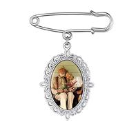 Custom4U Pin Broche Ramo Novia Mujere Colgante Ovalado Fotografía Personalizada Alfiler Memorial Acero Inoxidable 316L Dama Joyería Conmemorativa Recuerdo Precioso