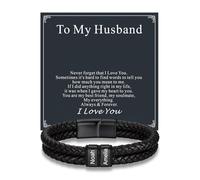 Custom4U Pulsera de Cuero Personalizada para Hombres, Pulsera Negra Personalizada para Hombres con Nombre Grabado Joyería Regalo para Él Para Mi Esposo