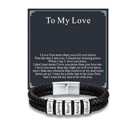 Custom4U Pulsera de Cuero Trenzada Personalizada para Hombres, Pulseras Hombres Personalizadas con Perlas Nombre Grabadas Joyería Regalo para Él Esposo Papá Padre Para Mi Amor