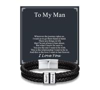 Custom4U Pulsera Hombres Cuero Trenzada Personalizada, Pulseras con Nombre Personalizado con Perlas Grabadas Para Mi Hombre Joyería Regalo para Él Esposo Papá Padre