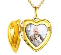 Custom4U Relicario Colgante Foto Collar Locket Corazón Forever In My Heart Relicario Plata De Ley 925 Camafeo Con Imagen Personalizada Joyería Delicada Mujer Cadena Oro 18K 46cm Regalo Día Valentín