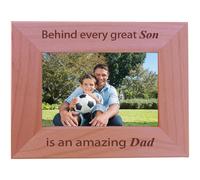 CustomGiftsNow Behind every great son is an amazing dad Engraved Wood Picture Frame 4x6 Horizontal