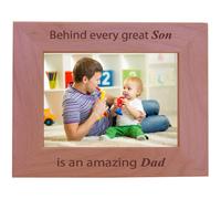 CustomGiftsNow Behind every great son is an amazing dad Engraved Wood Picture Frame 5x7 Horizontal