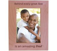 CustomGiftsNow Behind every great son is an amazing dad Engraved Wood Picture Frame 5x7 Vertical