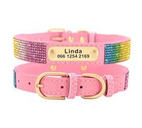 Customised Sparkling Rhinestone Cat Dog Collars Personalised with ID Tag Plates Shiba Inu Chihuahua Poodle Bulldog Collars,A,XS