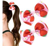 CustomyLife 2 pinzas para el pelo con lazo de fresa, pasadores a presión con lazo rosa, accesorios para el cabello de frutas de verano para cabello fino, para mujer, Rapunzel, decorativo, boda,