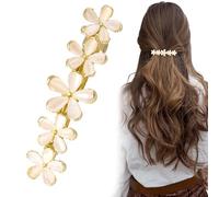 CustomyLife Horquilla para el pelo de 6,6 cm con diseño de flor dorada de ópalo brillante para boda con diamantes de imitación de cristal para Halloween, Navidad, accesorios decorativos para mujer,