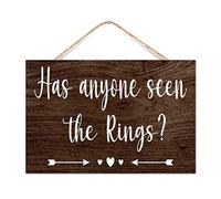 CustonCares Letrero de madera con texto en inglés "Has Anyone Seen The Rings Established", arte de pared, decoración de lema rústico, anillo de seguridad, boda, letrero de madera antigua para comedor,