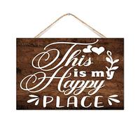 CustonCares Letrero de madera para pared, con texto en inglés "This Is My Happy Place", para decoración de estantes, letrero de pared de madera pintada para comedor, cocina, ventana, 12 x 8 pulgadas