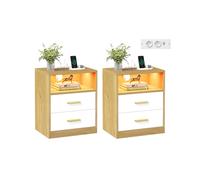 Custos Colección - Juego de 2 Mesitas de Noche Roble Natural y Blanco Nube
