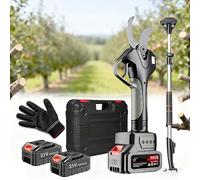 CUTANGELAR Podadoras Eléctricas Mejoradas Capacidad 3 Pulgadas, Tijeras de Podar con Motor sin Escobillas y Pantalla LCD, Varilla Extensible 2.2m para Jardinería Huerto Viñedo Corte(With pole)