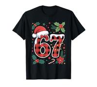 Cute 67 Christmas Plaid Santa Hat Funny Holiday Art Camiseta