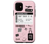 Cute Airplane Boarding Travel Pass Happy Doodle Blush Pink Carcasa para iPhone 11