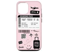 Cute Airplane Boarding Travel Pass Happy Doodle Blush Pink Carcasa para iPhone 12/12 Pro