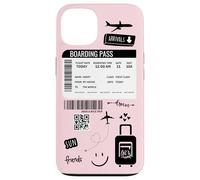 Cute Airplane Boarding Travel Pass Happy Doodle Blush Pink Carcasa para iPhone 13