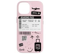 Cute Airplane Boarding Travel Pass Happy Doodle Blush Pink Carcasa para iPhone 14