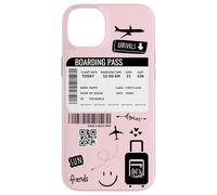 Cute Airplane Boarding Travel Pass Happy Doodle Blush Pink Carcasa para iPhone 14 Plus