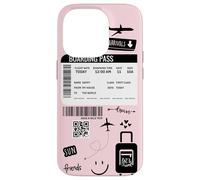 Cute Airplane Boarding Travel Pass Happy Doodle Blush Pink Carcasa para iPhone 14 Pro
