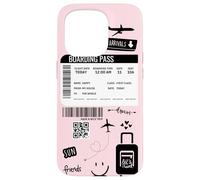 Cute Airplane Boarding Travel Pass Happy Doodle Blush Pink Carcasa para iPhone 15 Pro