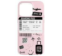 Cute Airplane Boarding Travel Pass Happy Doodle Blush Pink Carcasa para iPhone 15 Pro MAX