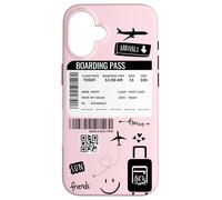 Cute Airplane Boarding Travel Pass Happy Doodle Blush Pink Carcasa para iPhone 16