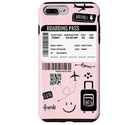 Cute Airplane Boarding Travel Pass Happy Doodle Blush Pink Carcasa para iPhone 7 Plus/8 Plus