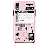 Cute Airplane Boarding Travel Pass Happy Doodle Blush Pink Carcasa para iPhone XR