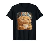 Cute Aliens Cat Drinking Coffee in Space Camiseta