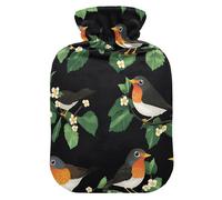 Cute American Robin Birds - Botella de agua caliente negra con cubierta suave, compresa caliente de 2 litros para calambres menstruales, calambres menstruales, calambres menstruales