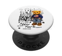 Cute American Teddy Bear Sketch Drawing, New York Teddy Bear PopSockets PopGrip Adhesivo