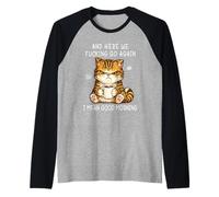 Cute Angry Cat Drinking Coffee Tabby Cat Morning Mood Meme Camiseta Manga Raglan