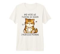 Cute Angry Cat Drinking Coffee Tabby Cat Morning Mood Meme Camiseta Premium