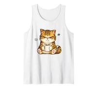 Cute Angry Cat Drinking Coffee Tabby Cat Morning Mood Meme Camiseta sin Mangas