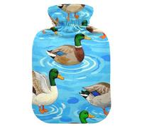 Cute Animal - Botella de agua caliente colorida de pato verde azulado con cubierta suave, bolsa calentadora de 2 litros para calambres menstruales, calambres menstruales, calambres menstruales