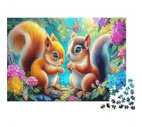 Cute Animal Couple Rompecabezas Premium de cartón Dos Ardillas con Mariposa Entre Flores, Regalo Decorativo de calcetín 70x50cm/1000 Piezas