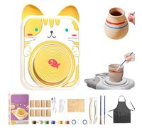 Cute Animal Pottery Wheel Set for Kids, Complete Pottery Painting Kit Arts and Crafts, DIY Mini Potteries Studio, for Girls Boy Kids Toy, Birthday Halloween Present (8*Clay,E)