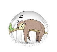 Cute Animal Sloth Gorros de ducha Sleep Sloth On Tree Branch Lovely Funny Design Cartoon Wildlife Mujeres Reutilizable Doble capa Cubierta para el cabello Gorro de ducha suave para todo el cabello G