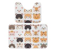 Cute Animal Zoo - Juego de 2 alfombras de baño absorbentes con diseño de oso jirafa y alfombra de baño antideslizante con alfombra de inodoro