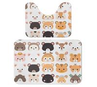 Cute Animal Zoo - Juego de 2 alfombras de baño absorbentes con diseño de oso jirafa y alfombra de baño antideslizante con alfombra de inodoro