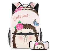 Cute Animals Adventure Awaits, mochila con estuche para lápices, juego de 2 piezas, perfecta para estudiantes, niños, niñas y adolescentes, Multicolor#04, B：29.4x20x40cm P：19x7.5x3.8cm, Mochilas