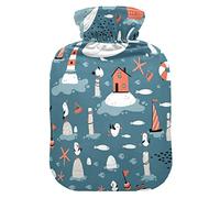 Cute Animals and Fish - Botella de agua caliente con funda de forro polar suave, bolsa de agua caliente grande de 2 litros para compresas frías y calientes
