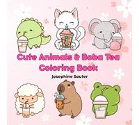 Cute Animals & Boba Tea Coloring Book: Kawaii style characters with easy simple lines for kids and adults