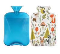 Cute Animals - Bolsa de agua caliente con tapa, diseño de animales, hongos, bayas, bolsa de agua caliente de 2 L para aliviar el dolor, cuello suave y hombro, calentador de pies y manos, compresa