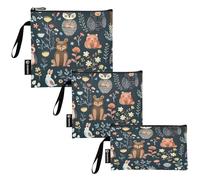 Cute Animals - Bolsas reutilizables para bocadillos y sándwich, de tela lavable, con cremallera, para escuela, picnic, trabajo, viajes (paquete de 3: S/M/L)