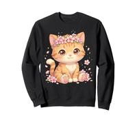 Cute Anime Cat with Cherry Blossoms Flower Kids Girls Boys Sudadera