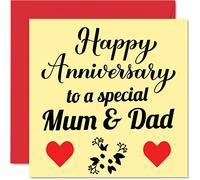 Cute Anniversary Card for Mum & Dad - Happy Anniversary - Special Wedding Anniversary Card for Women Men Her Him, 145mm x 145mm Greeting Cards for Your Parents Mother and Father