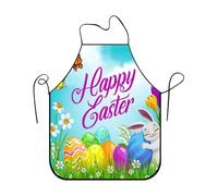 Cute Aprons - Adjustable Easter Cooking Smock for Gardening | Bunny Egg Floral Prints Protective Bib with Sliding Neck Buckles & Extra Long Waist Ties for Baking, Barbecue, Cleaning and Artist