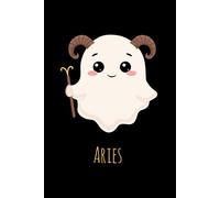 Cute Aries Ghost Zodiac Notebook - Astrology 6x9 Lined Journal, 150 Pages Writing Book, Aries Constellation, Spooky Kawaii Zodiac Sign, Aesthetic Personalized Gift for Halloween