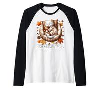 Cute Autumn Cat In Kitten Bed For Cat Lover Happy Fall Yall Camiseta Manga Raglan
